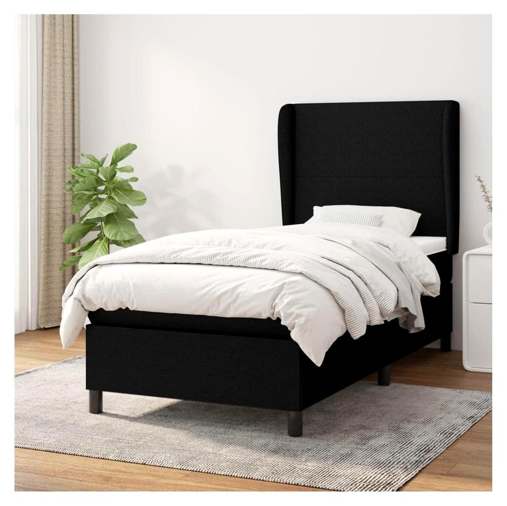 Lattenrost mit Matratze, Schwarz, 90 x 190 cm, Stoff, Plattformbett mit Lattenhalter, einfache Montage, für Schlafzimmer, Erwachsene