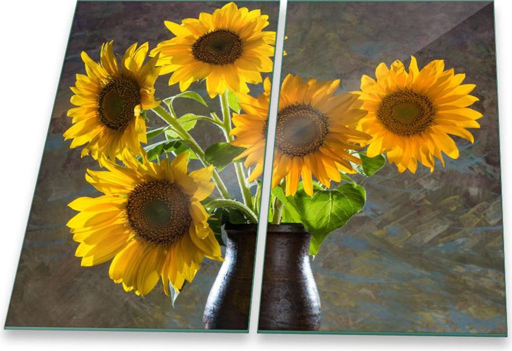 Herdabdeckplatte Abdeckung Glaskeramikkochfeld Abdeckplatte 2-Teilig 60x52 Sonnenblume