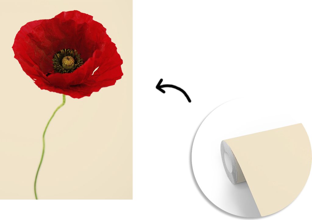 MuchoWow Fototapete für Wohnzimmer oder Schlafzimmer Wandtapete Vinyl Motivtapete Nahaufnahme einer roten Mohnblume - 160x240 cm - Vinyltapete