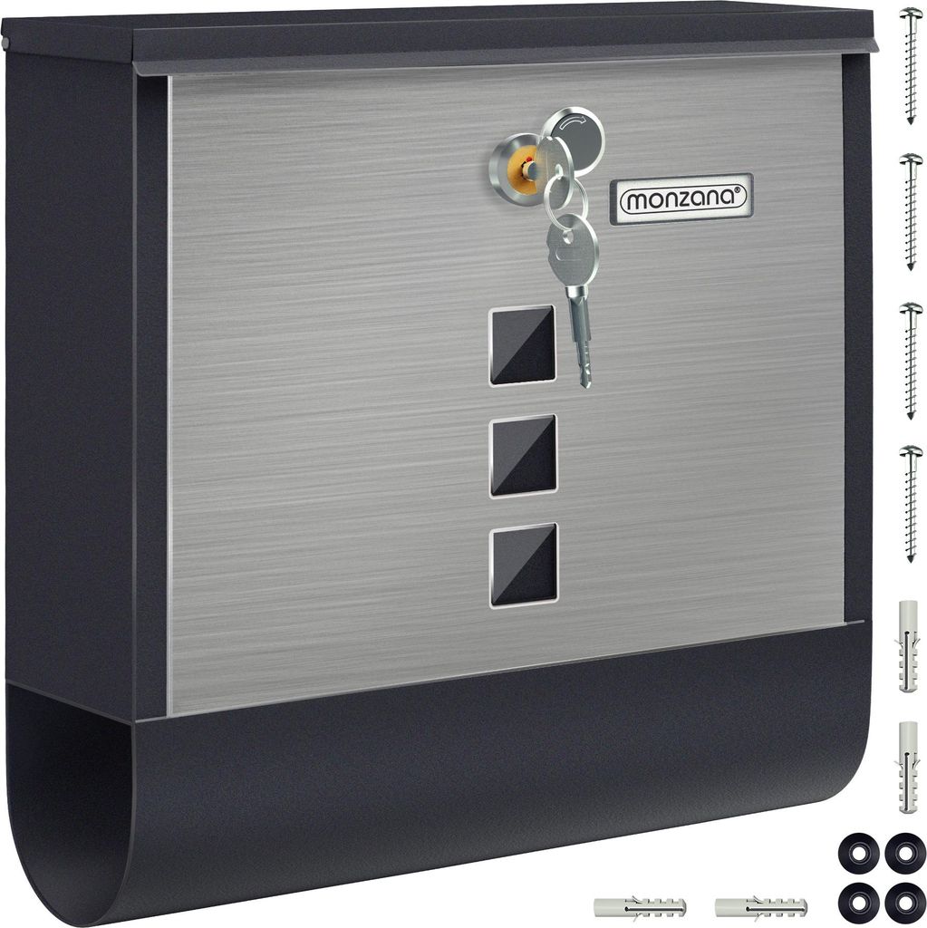Boîte aux lettres murale XXL Noir Argent en acier Image du produit 