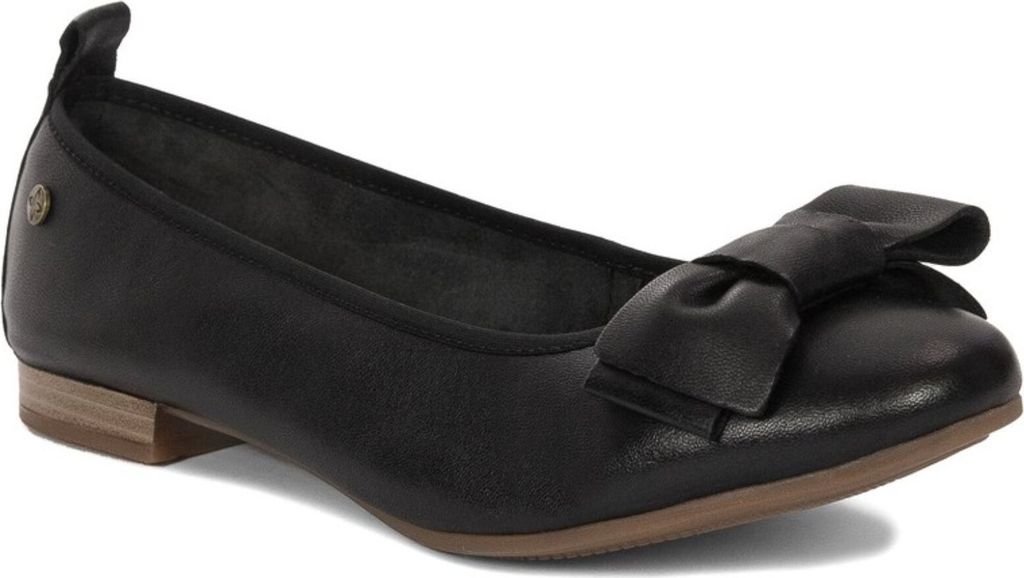 Elegante schwarze Ballerinas aus Naturleder mit Schleife, Übergröße, P680201000