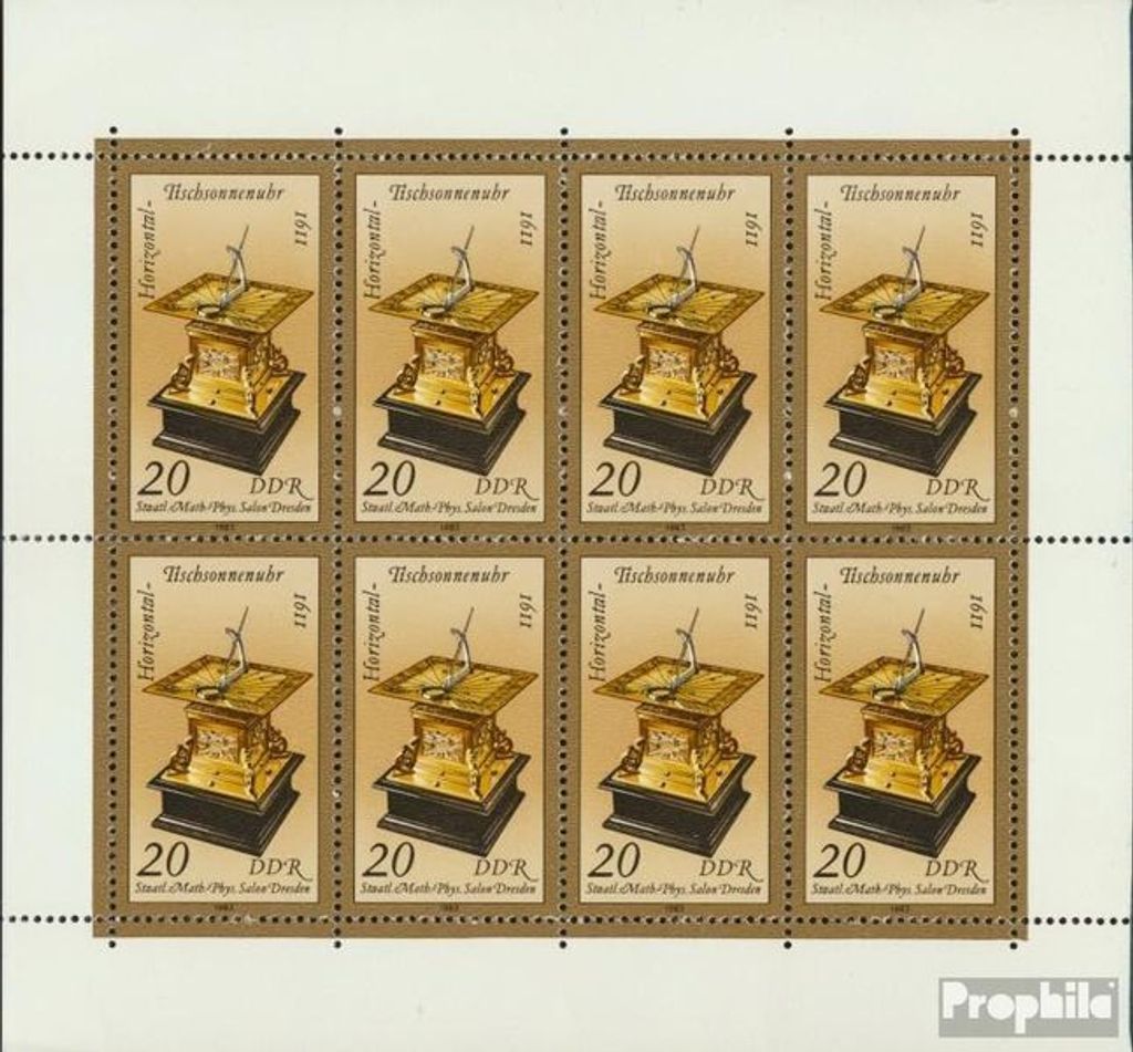 Briefmarken DDR 1983 Mi 2798I Klb Kleinbogen, kleines e in Dresden (Feld 7) postfrisch Kostbare Sand- und Sonnenuhren