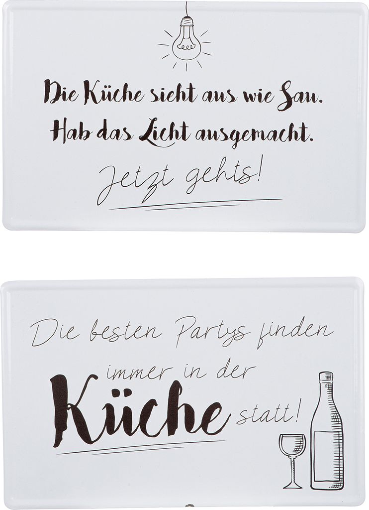 Gilde Schild, rechteckig, "Küche", Spruch, Metall, weiß, B. 30 cm, H. 19 cm 58216 4063387582169 2 Stück (2-fach sortiert)