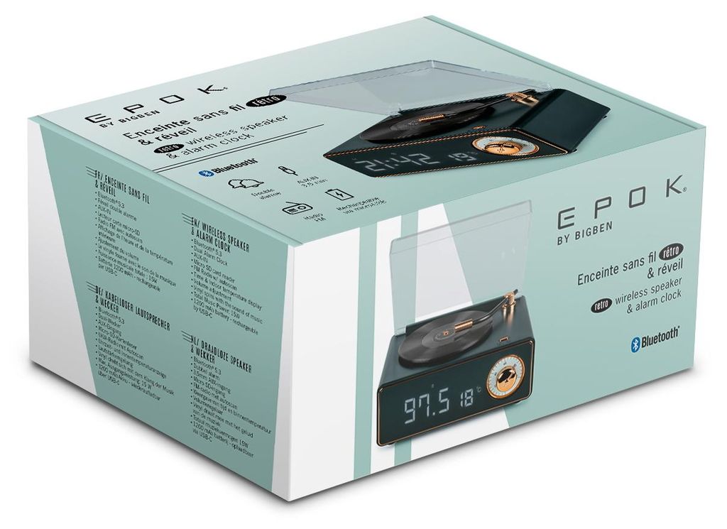 BigBen, haut-parleur Bluetooth rétro et réveil EPOK, vert Image du produit 