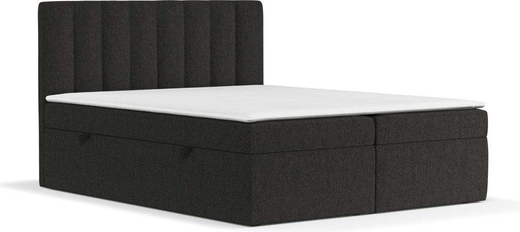 Boxspringbett Livia Interiors Novento, Bett 160x200 cm, mit Bettkästen, Doppelbett, H3 Bonell - Matratze und Topper, Webstoff Inari, Schwarz Farbe