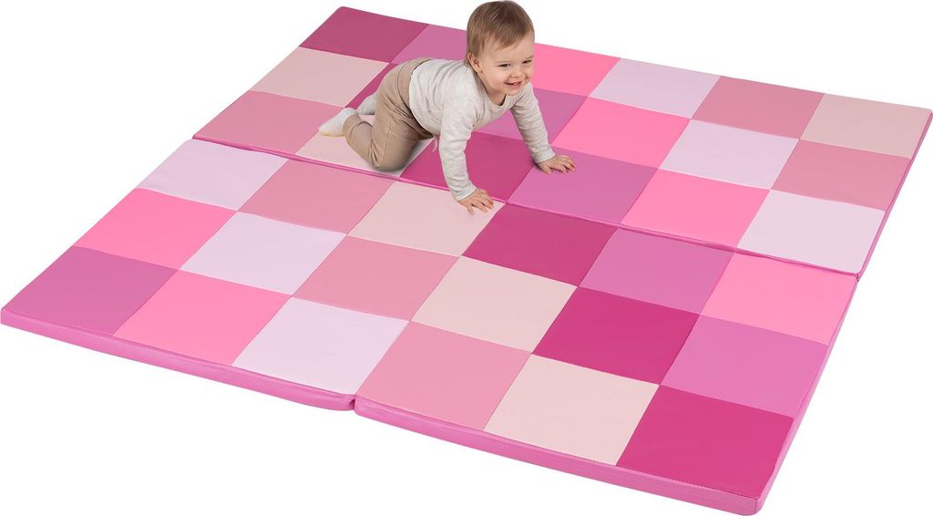 COSTWAY 2 teilige Krabblematte Baby, 144x144 cm Spielmatte mit Kletterverschluss, Bodenmatte aus Kunstleder & Schaumstoff, Spielteppich