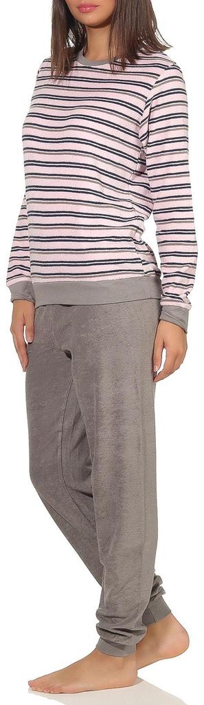 Edler Damen Frottee Pyjama langarm Schlafanzug mit Bündchen Produktbild 