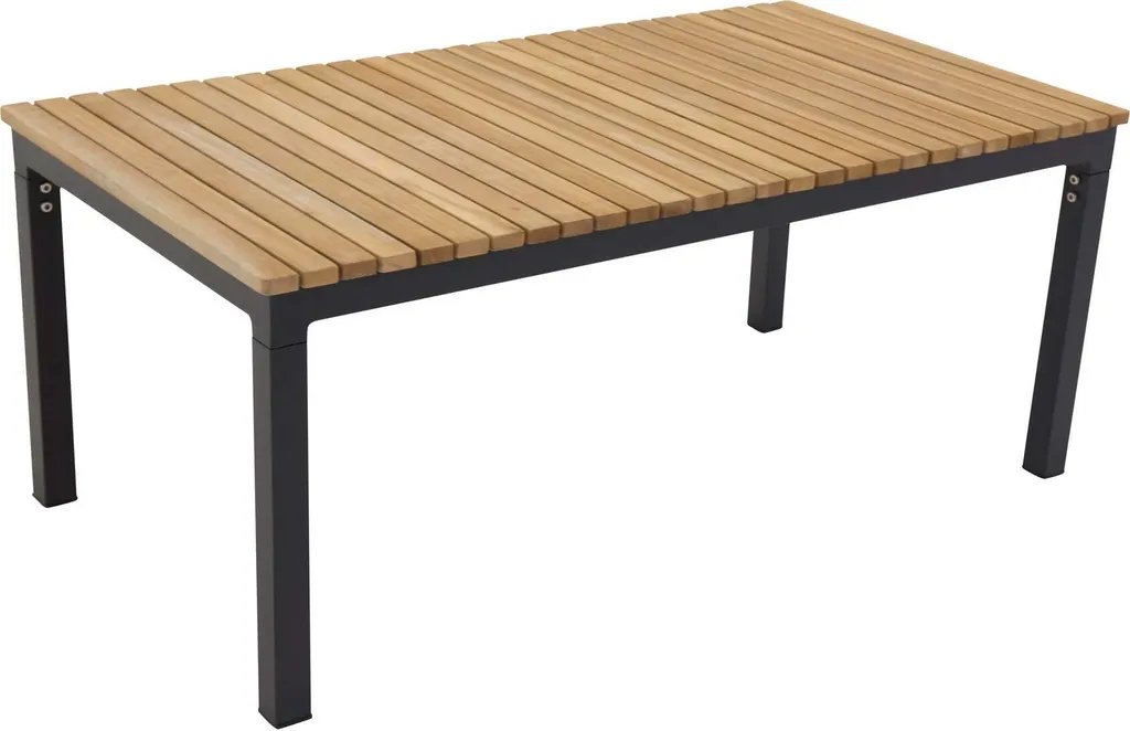 Table basse Brasilia en teck résistant et métal noir design 60x110 cm