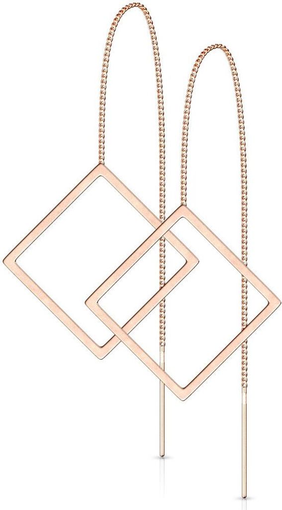 Damen Edelstahl Ohrstecker Ohrringe Ohrhänger Durchzieher Quadrat Autiga rosegold