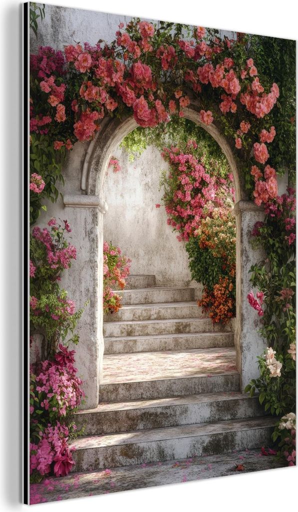 MuchoWow Wanddekoration Metall Metallbild Wandkunst 60x80 cm Durchsichtig - Rosen - Vintage - Tor MuchoWow Aluminium Gemälde - Wanddekoration Metall
