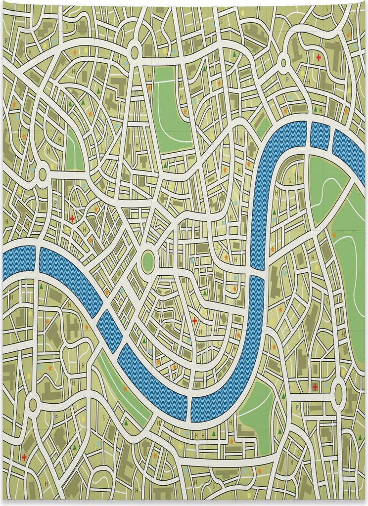 Abakuhaus Karte Wandteppich, Straßenkarte Metropole aus Weiches Mikrofaser Stoff Kein Verblassen Klare Farben Waschbar, 110 x 150 cm, Avocadogrün...