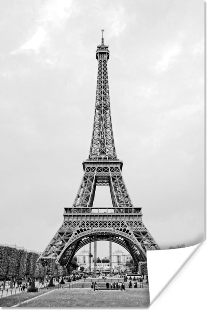 MuchoWow Poster Schwarz-Weiß-Foto des Eiffelturms 40x60 cm - Plakate für die Wand - Poster Babyzimmer