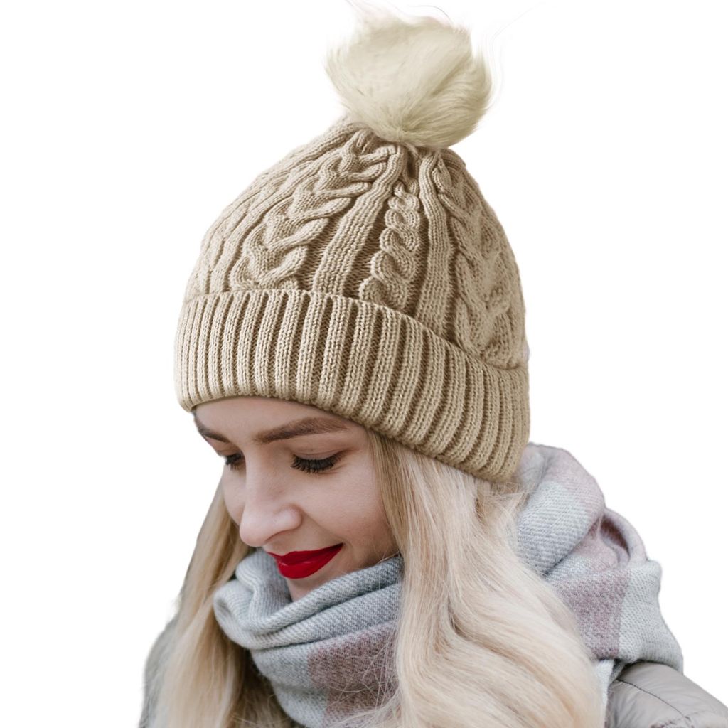 Strickmütze Beanie Damen Warm, Mütze Damen Herbst Winter Federnd, Mit Fleece Gefüttert, Wollmütze Damen Geeignet für Schule, Arbeit, Skifahren