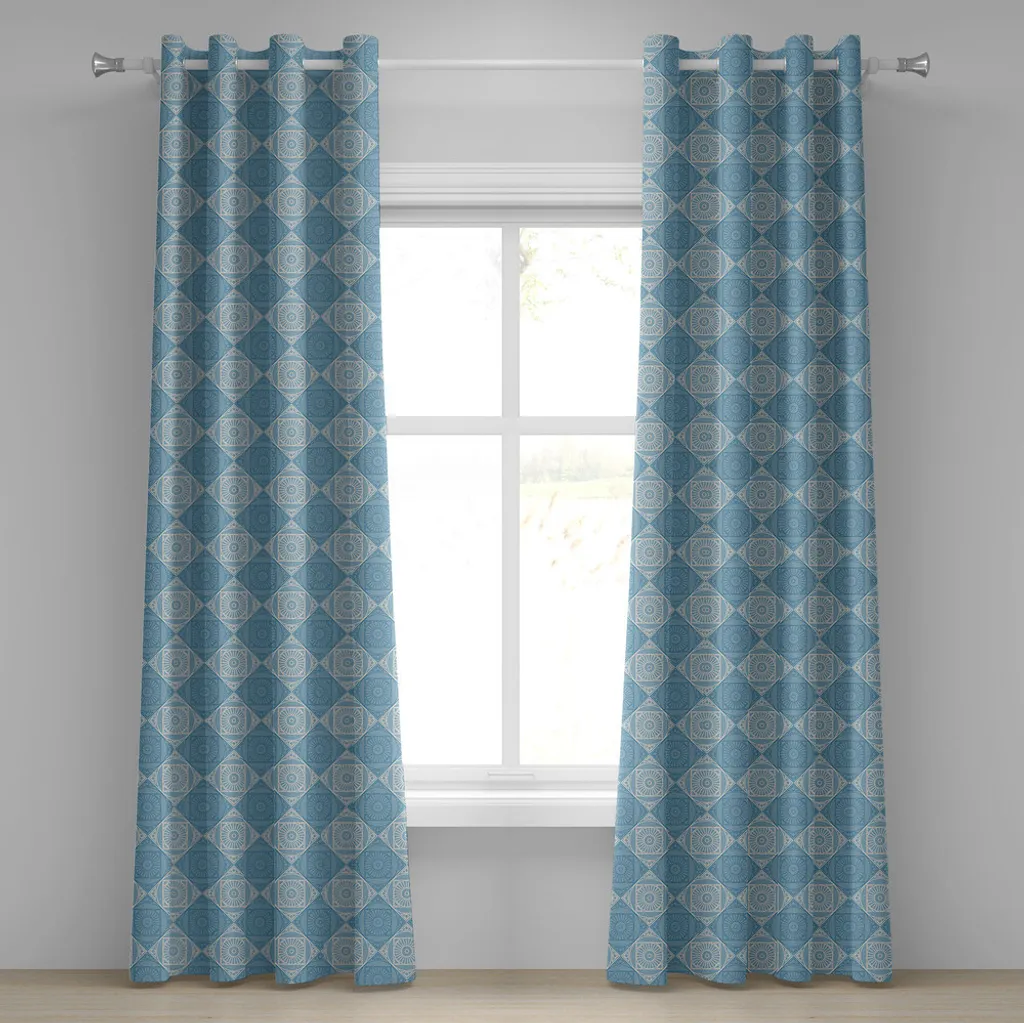 Rideau décoratif salon motif égyptien 280 cm x 175 cm bleu et jaune
