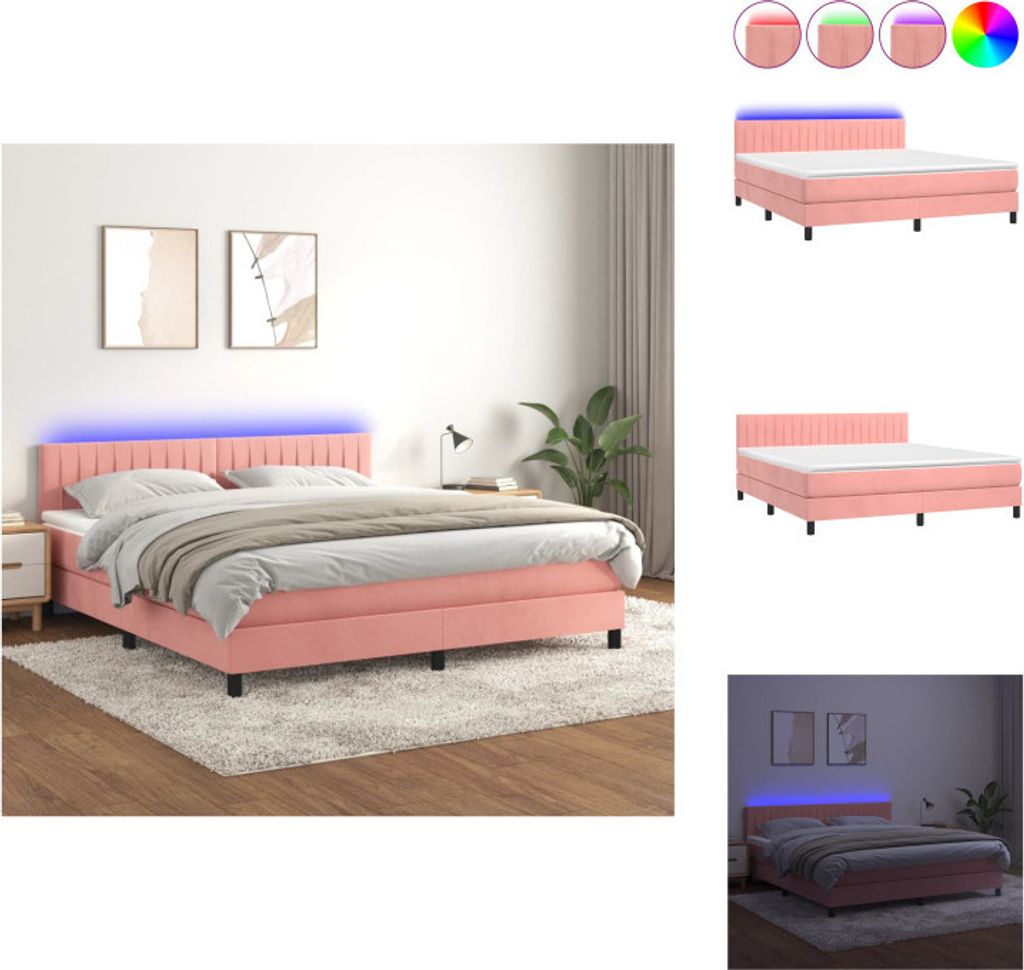 vidaXL Boxspringbett mit Matratze & LED Rosa 180x200 cm Samt - Betten & Bettgestelle