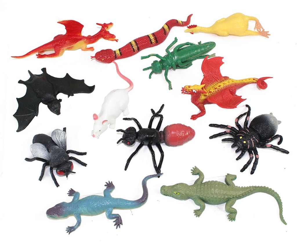 12x Plastik Insekten Figuren Aufstellfiguren Tierfiguren Gummitiere Tier 