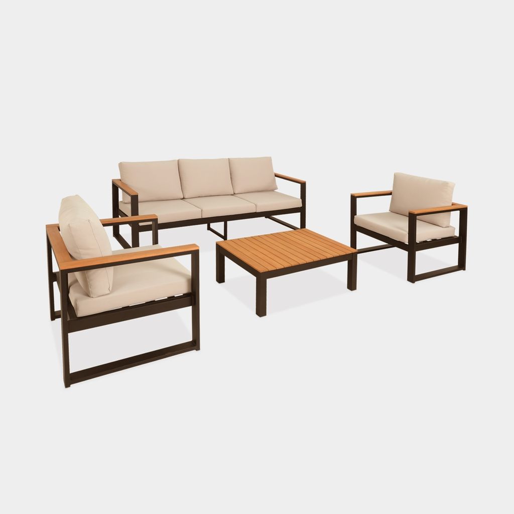 sweeek - 5-Sitzer Gartengarnitur aus Aluminium und Eukalyptus - Schwarz