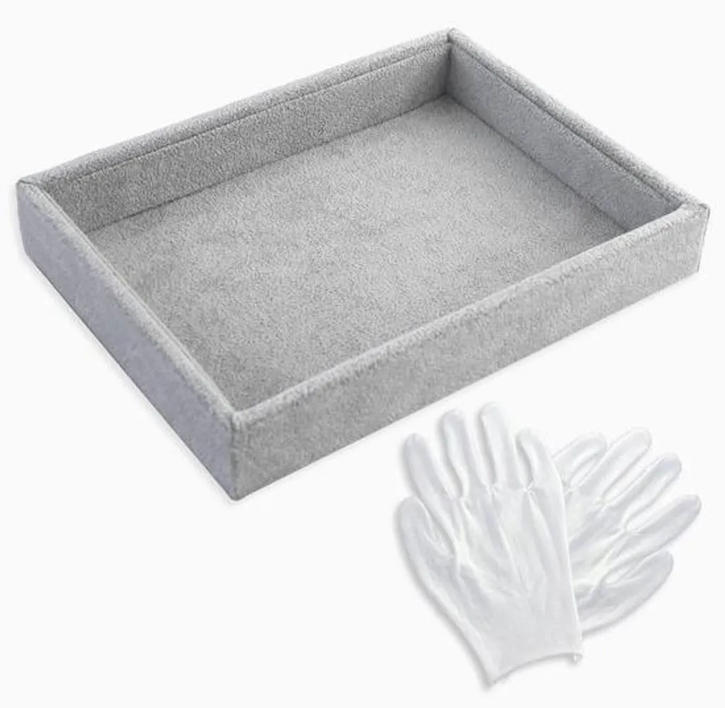 Boîte à bijoux velours anti-rayures grise - Rangement doux 21x15cm
