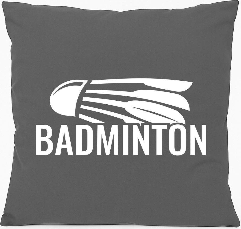 Huuraa Kissen Badminton Federball 40x40cm mit Füllung Steel Grey Baumwolle Dekokissen Geschenkidee