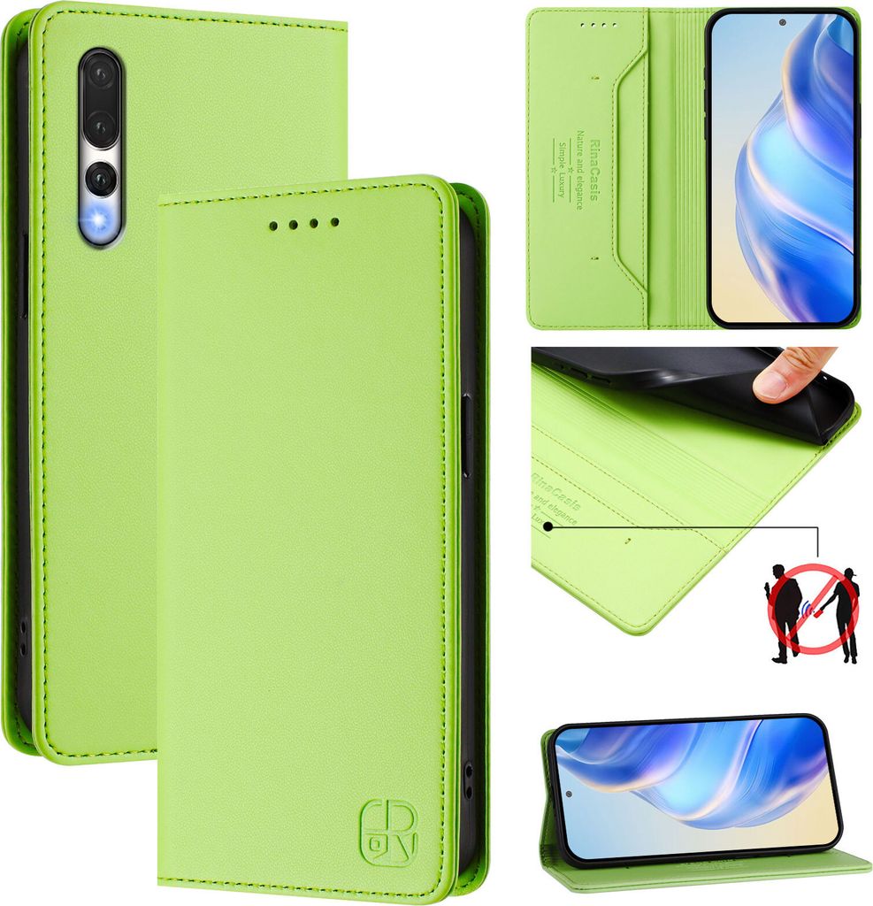 Lederhülle für Huawei P20 Pro Hülle Flip Brieftasche Kartenfächern Ständer Schutzhülle Grün