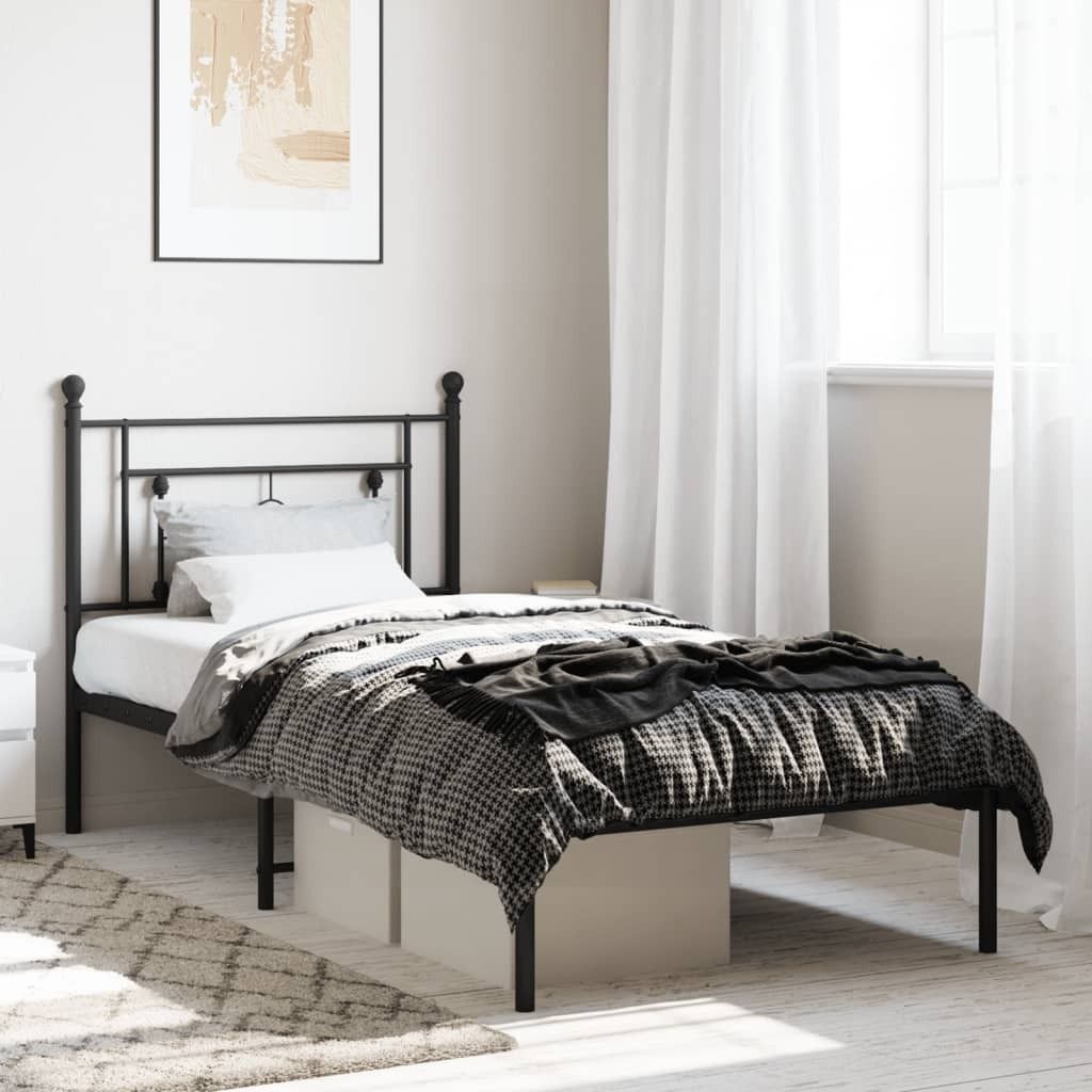 CLORIS Bettgestell Bettrahmen mit Kopfteil Metall Schwarz 100x190 cm, 14,55 kg