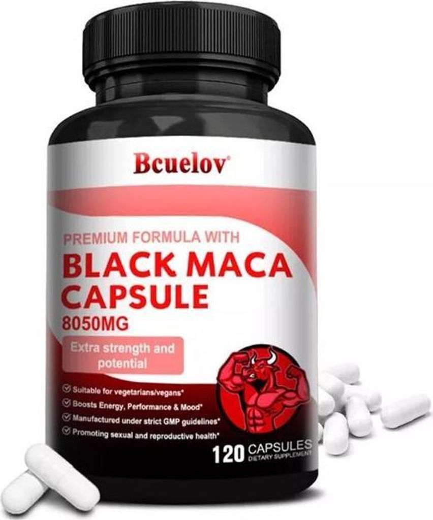 Schwarze Maca-Kapseln 8050 mg (120 Kapseln) Nahrungsergänzungsmittel, Energie, Libido, Muskeln, Stimmung, Ausdauer