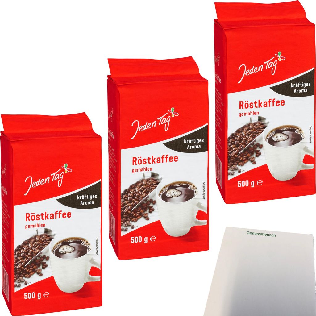 Jeden Tag Röstkaffee gemahlen kräftig 3er Pack (3x500g Packung) + usy Block