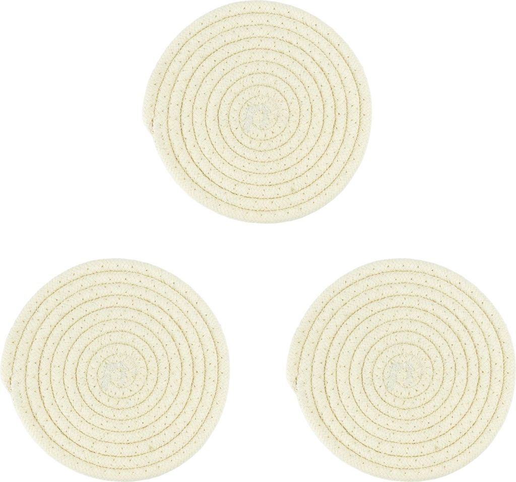 Krumble Topflappen - 3er-Set - Bohemian - Rund - Untersetzer - Pfannenschutz - Pfannenzubehör - Tischschutz - Baumwolle - Beige - 18 cm (d)