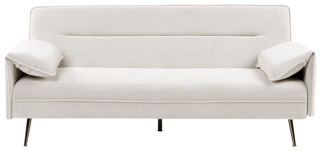 BELIANI 3-Sitzer Sofa Cremeweiß Stoff Gepolstert Gesteppt mit Schlaffunktion Armlehnenkissen Silberne Metallbeine Freistellbar Retro-Design Schlaf...