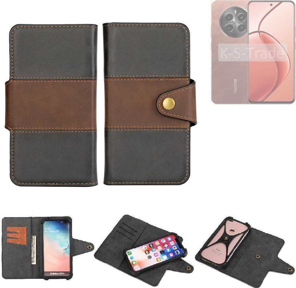 K-S-Trade Handyhülle Schutzhülle Hülle Bookstyle Wallet-Case kompatibel mit Realme P1 Pro 5G Bumper Rundumschutz schwarz-braun 1x