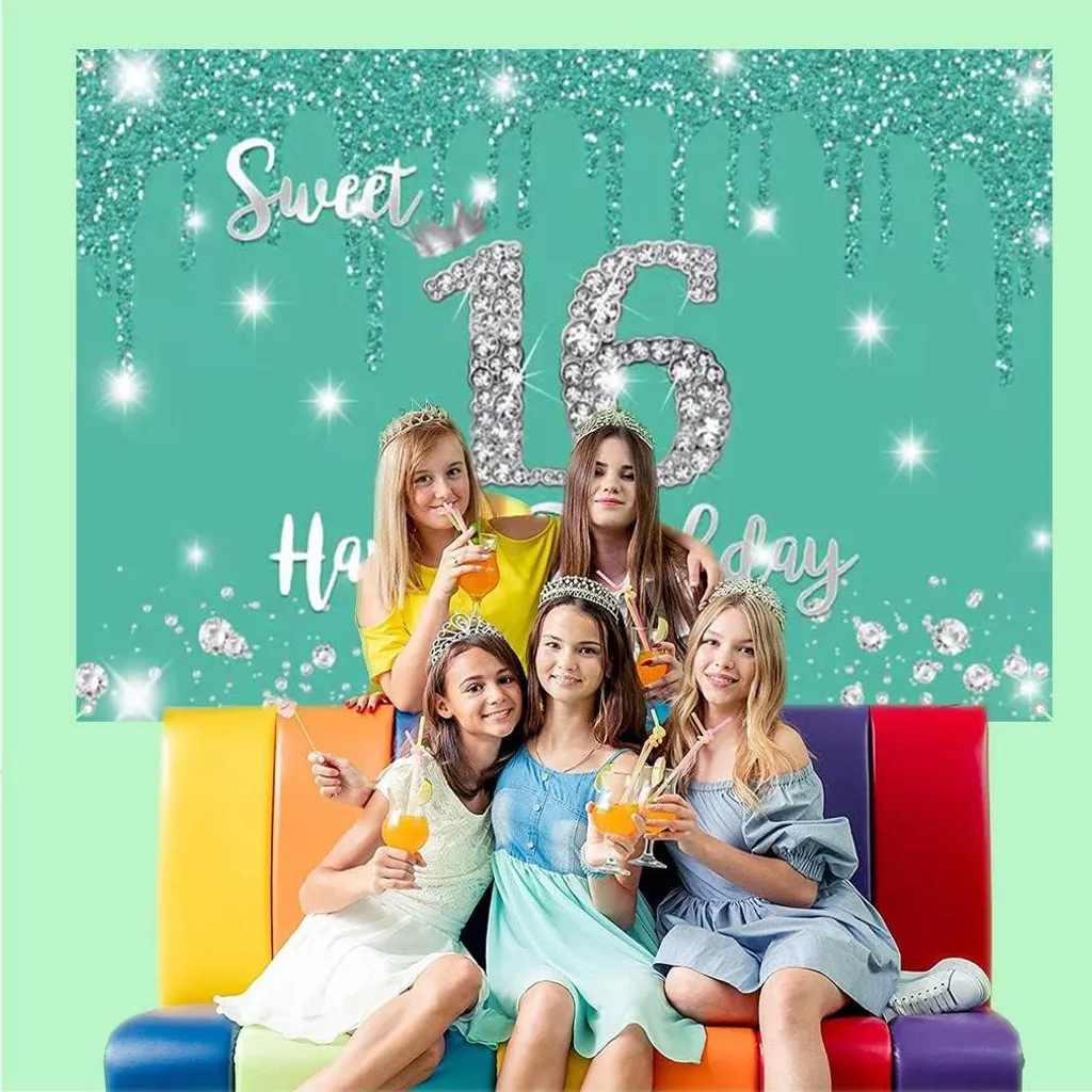 Set de décoration de fête 16 ans pour fille - Thème Turquoise et Argenté