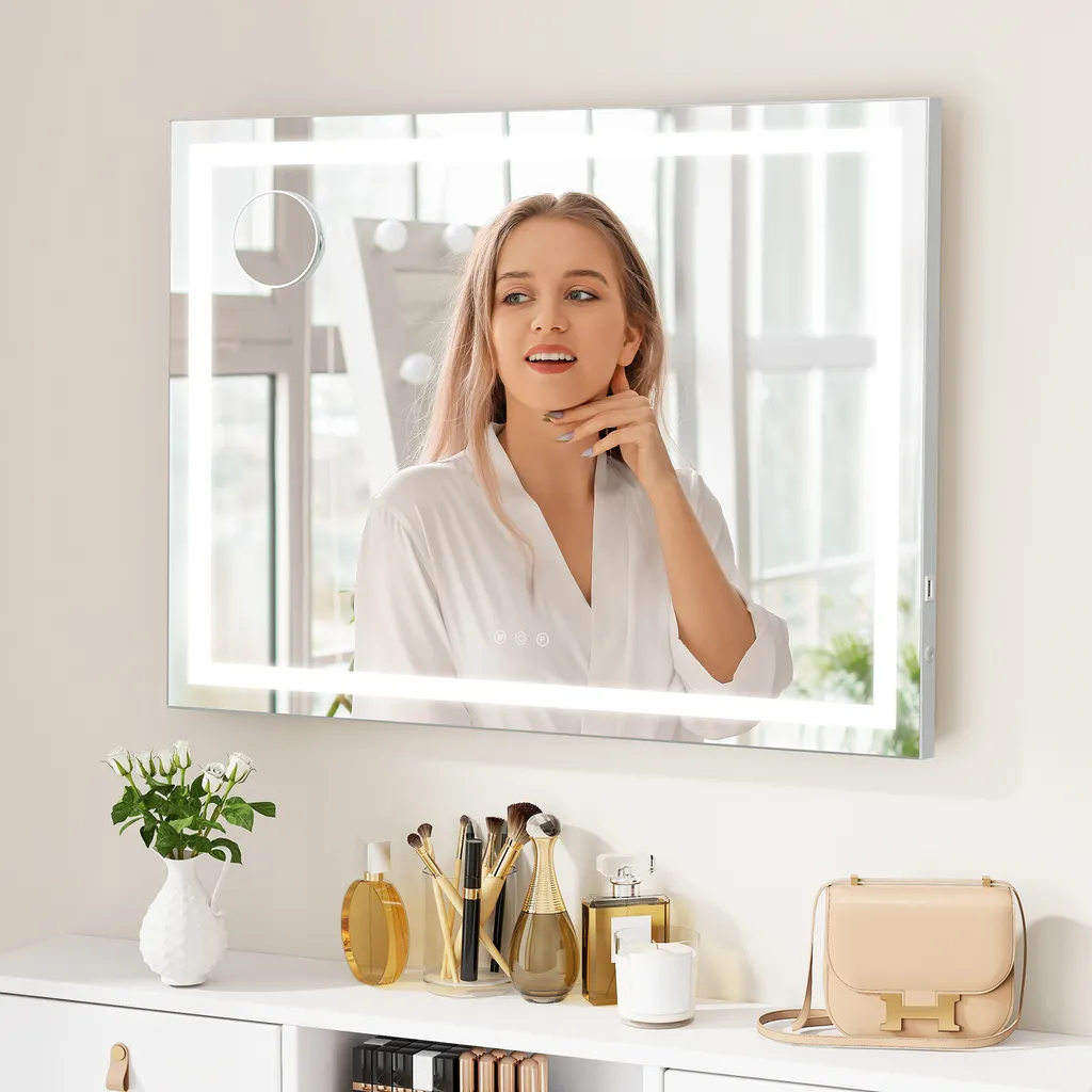 Miroir de Maquillage LED 3 Couleurs d'Éclairage à Intensité Variable