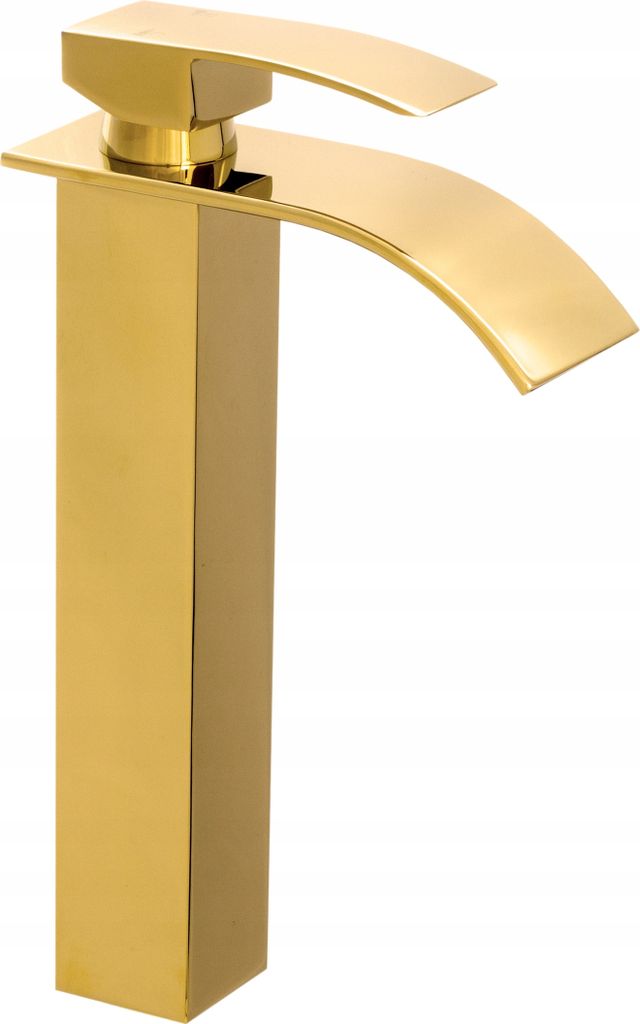 Granitan | ELVA - Hohe Waschtischarmatur - Wasserfall - Hohe Ausführung - Gold - Messing - Keramikkopf