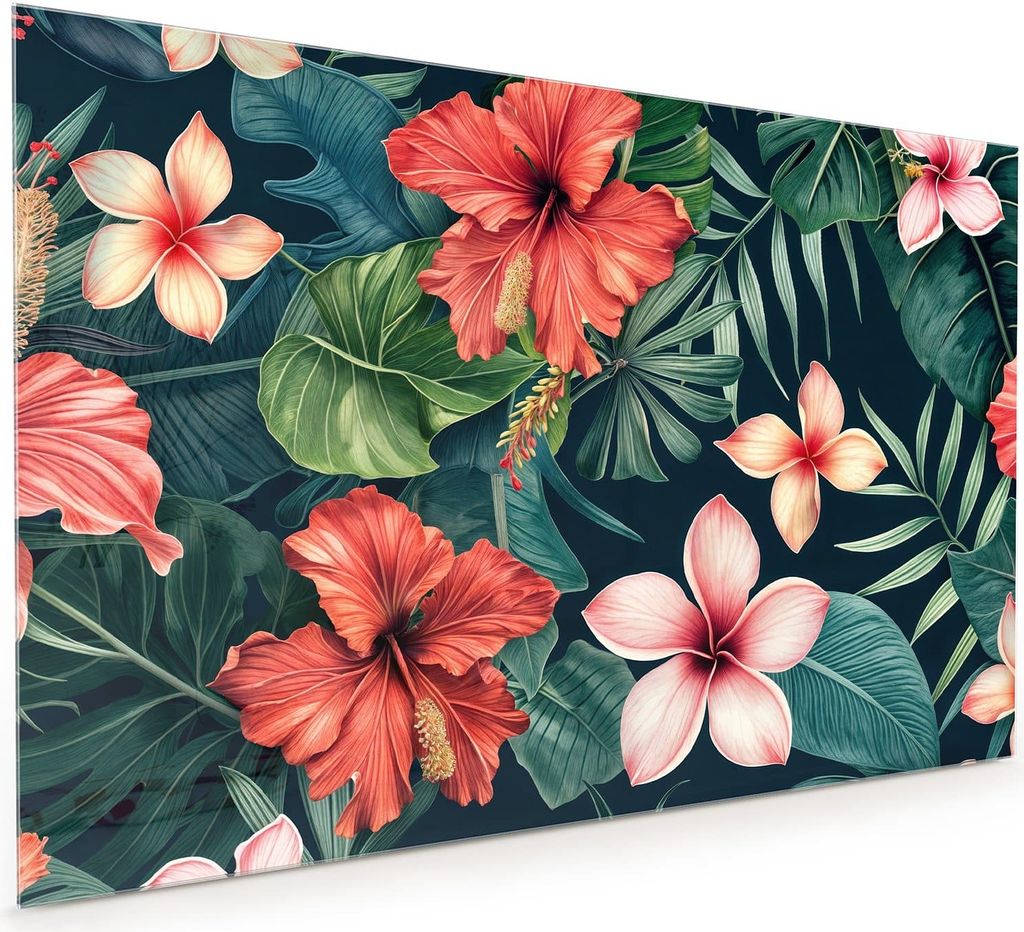 Küchenrückwand Spritzschutz Glas mit Motiv Tropenblumen 40 x 40 cm