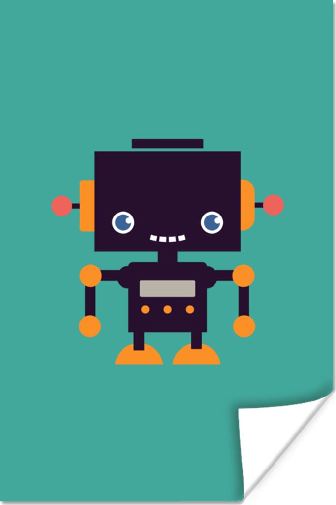 MuchoWow Poster Roboter - Gesicht - Antenne - Blau - Jungen 60x90 cm - Wanddekoration