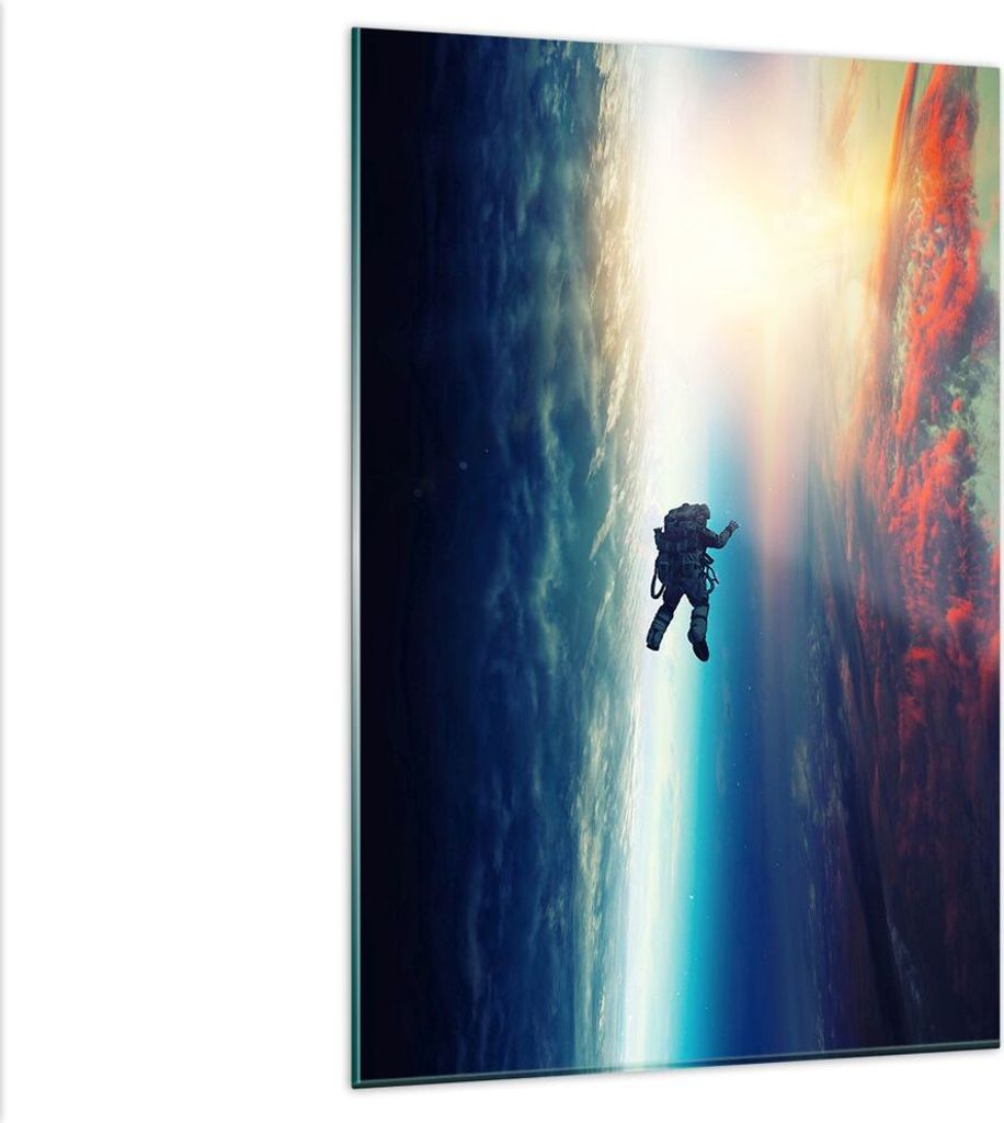 Bilder auf glas - Einteilig - Kosmos Astronaut Planet - 80x120cm - Glasbilder - Wandbilder - Bilder - zum Aufhängen bereit - Wanddekoration aus Gl...