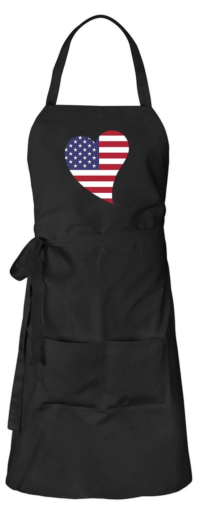 Huuraa Schürze USA Flagge Herz Schwarz mit Taschen Baumwolle Kochschürze Geschenkidee