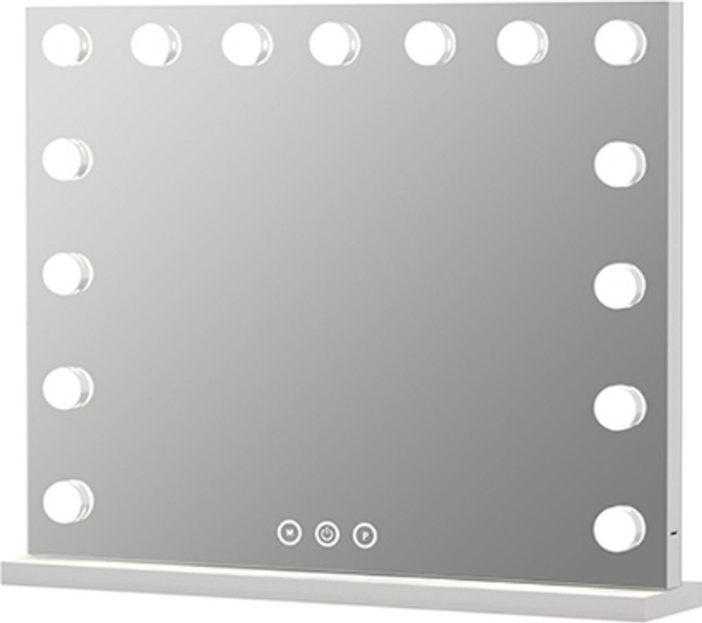 MODFU Schminkspiegel Kosmetikspiegel 58x48cm Hollywood Spiegel Dimmbar mit 15 LED Beleuchtung 3 Lichtfarben, 10x Vergrößen, Wandspiegel Weiß