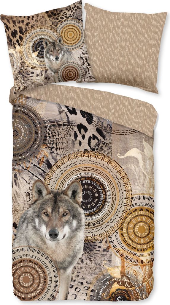 Traumschloss Comfort Flanell Bettwäsche - Sverre - Mandalas mit Wolf, beige, taupe 155 x 220 cm beige Mandalas mit Wolf