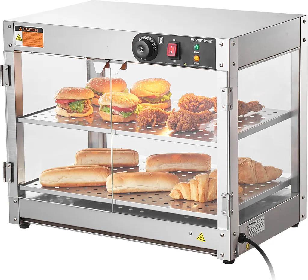 Vitrine Chauffante Traiteur 2 Niveaux 800W - 58L Inox et Verre