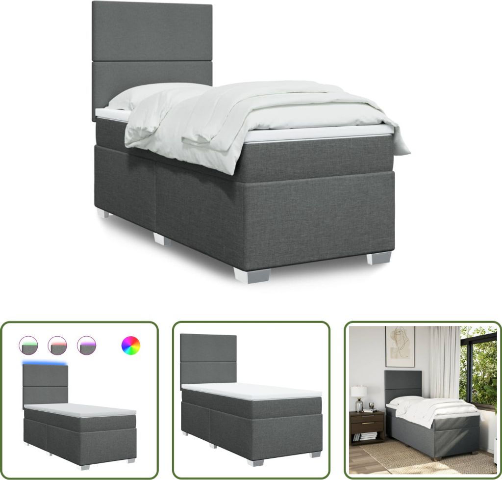 The Living Store Boxspringbett mit Matratze Dunkelgrau 90x200 cm Stoff