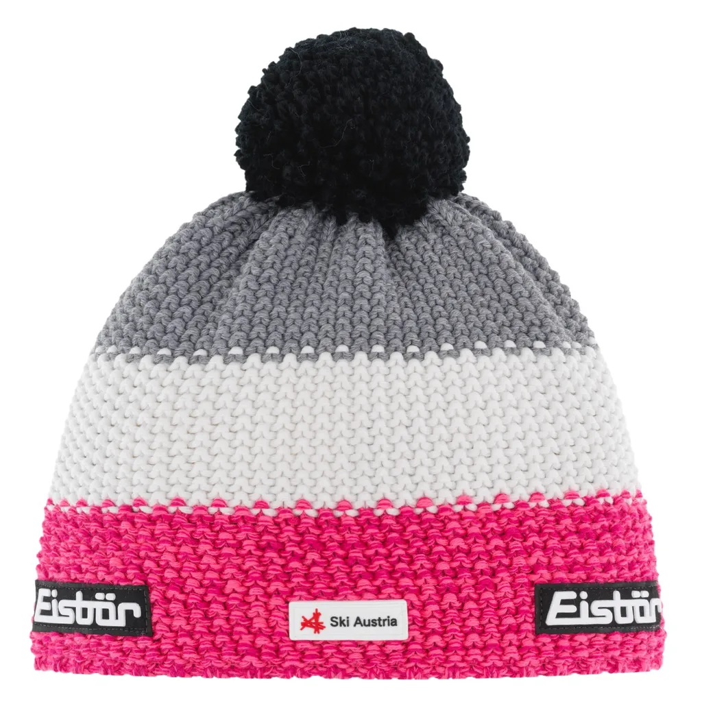 Bonnet d'hiver tricoté avec pompon pour homme et femme style sportif Rose