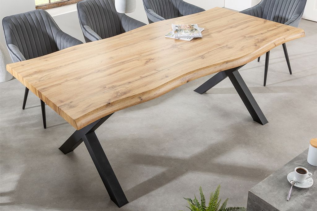 riess-ambiente Industrial Esstisch WILD 200cm braun Wildeiche-Design Baumkante schwarz X-Gestell Esszimmertisch Konferenztisch Tisch