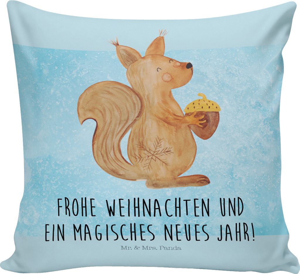 Mr. & Mrs. Panda Dekokissen Eichhörnchen Weihnachtszeit - Eisblau - Geschenk, Weihnachtsgruß, Neujahr, Guten Rutsch, Weihnachten, Wohnzimmerkisse...