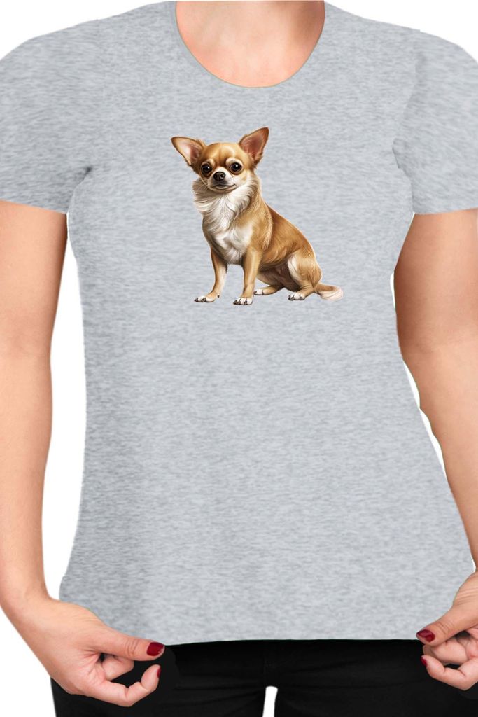 Damen T-Shirt Dogs Breeds Chihuahua Dog Breed 006, Lady XL / Grau