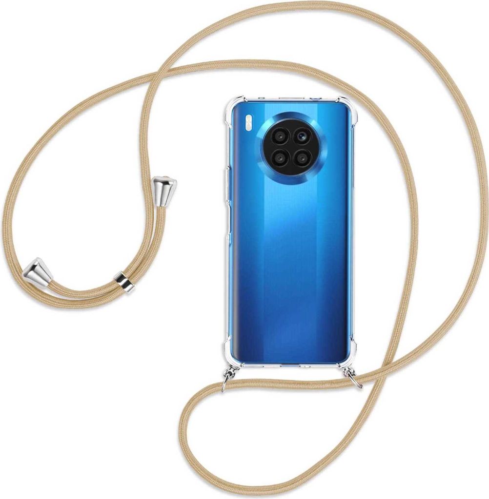 Handykette Backcover-Schutzhülle mit Band (Metall silberfarben) für Huawei nova 8i / Honor 50 Lite - caramel