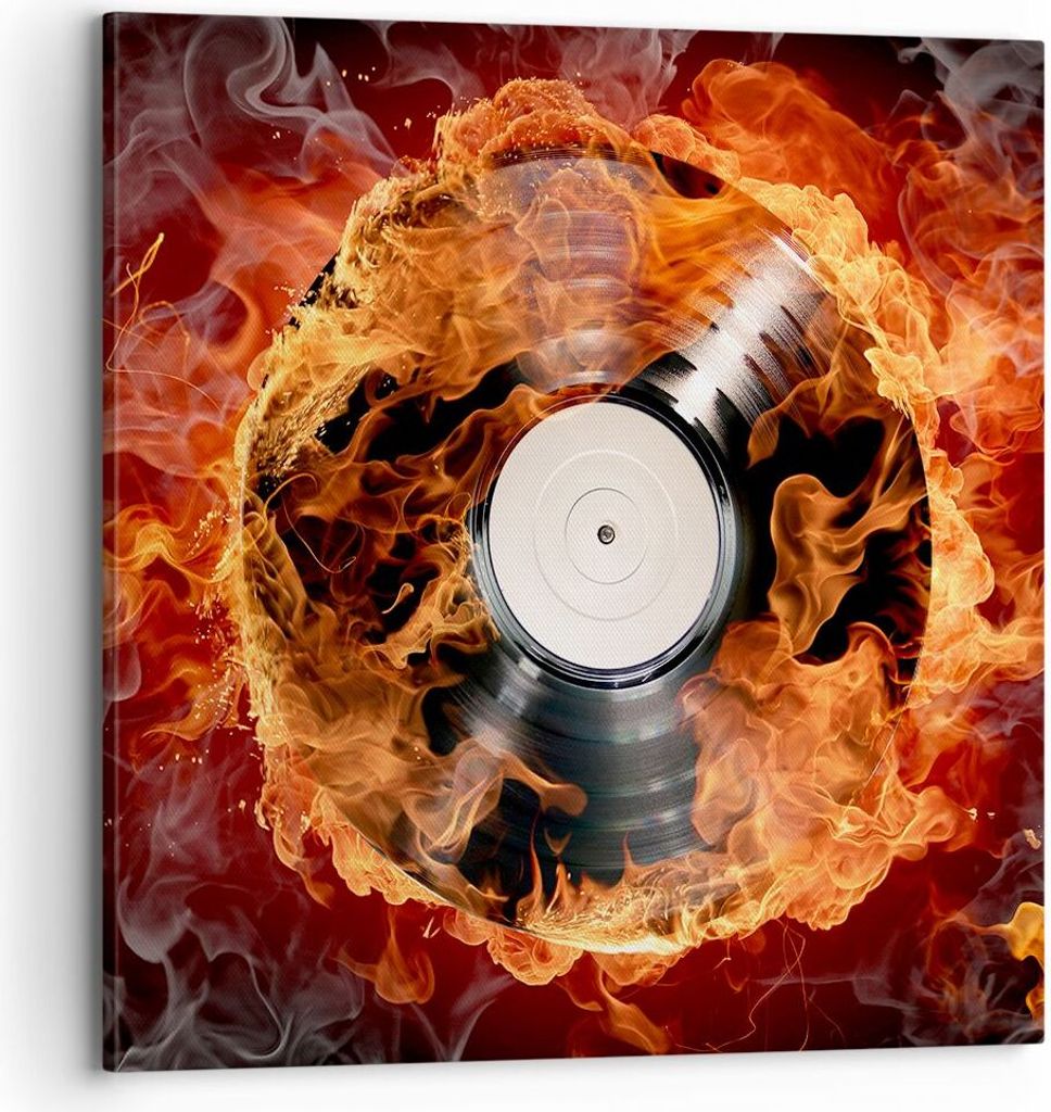 Bild auf Leinwand - Leinwandbild - Vinyl Feuer Ton - 70x70cm - Wand Bild - Wanddeko - Wandbilder - Leinwanddruck - Bilder - Kunstdruck - Wanddekora...
