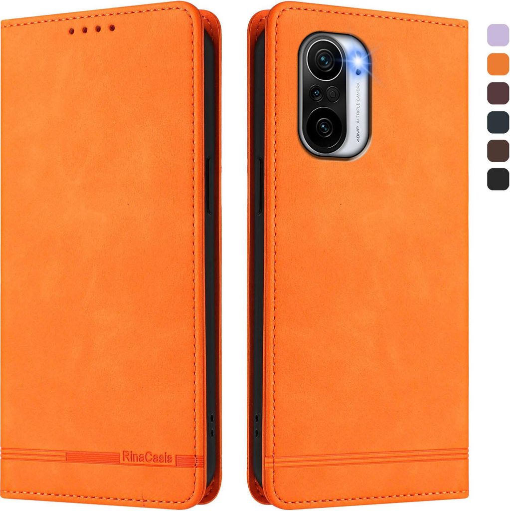 Hülle für Xiaomi Poco F3/Redmi K40/K40 Pro, Retro Kunstleder Ständer Klapphülle mit Kartenfächer und Magnetische Orange