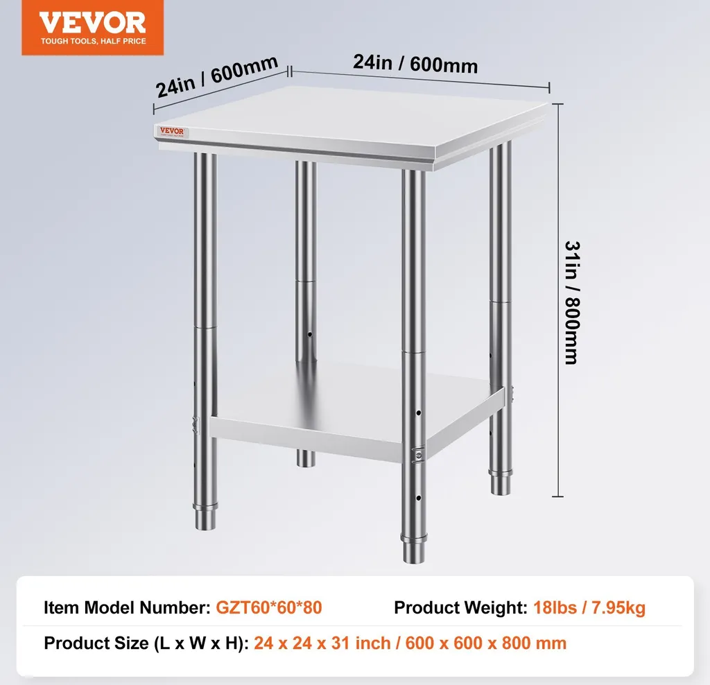 Tavolo Acciaio Inox 60x60 - Banco da Lavoro Economico e Robusto - 7