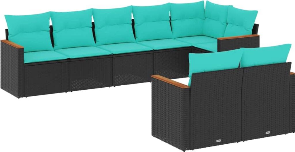"2026 Aktion" 8-teiliges Gartensofa-set - elegantes Design - Sitzgruppe mit Sofa, Tisch - mit Kissen, schwarzes Polyrattan - Terassenmöbel NeuMöb...